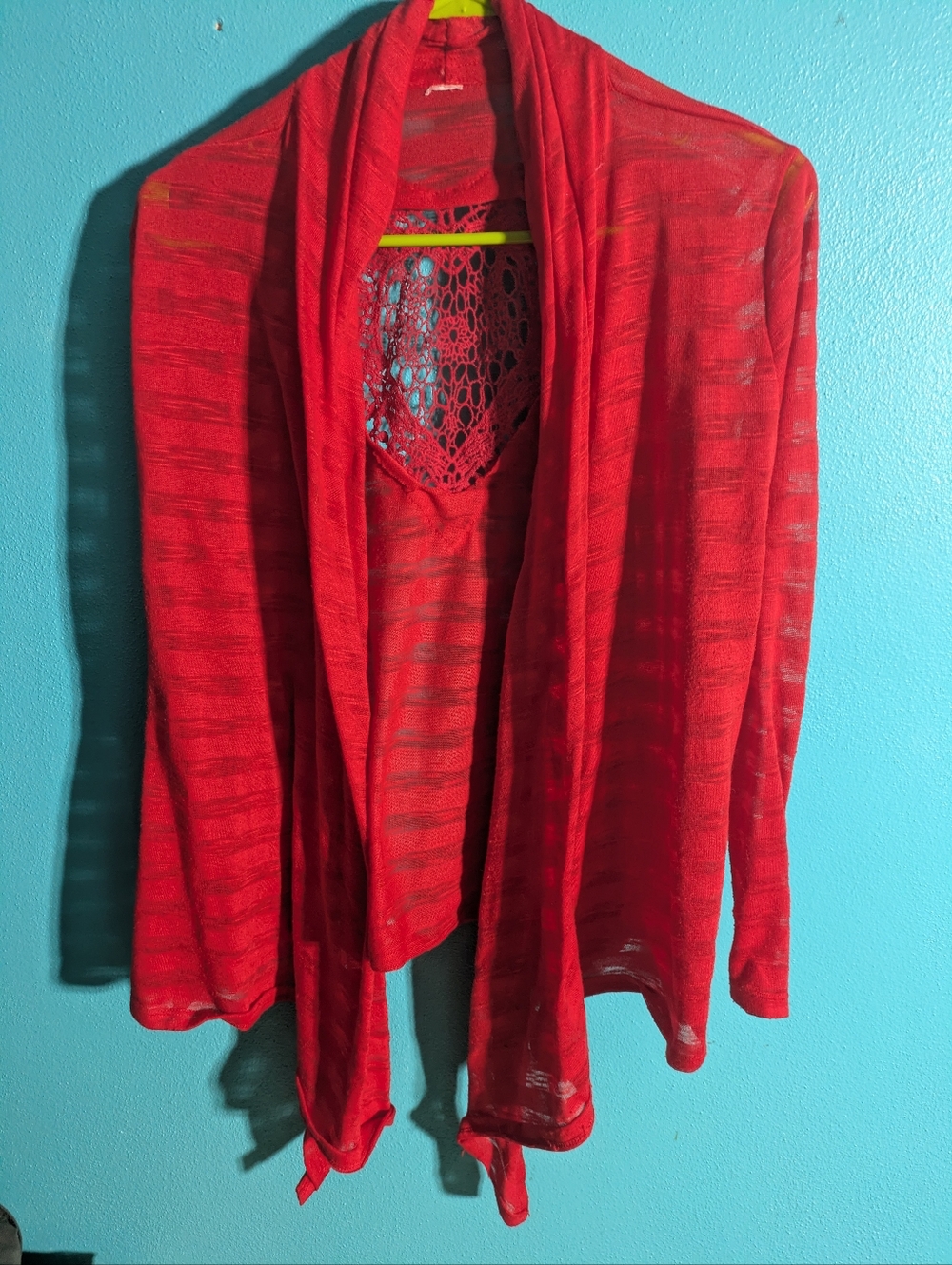 Red Open-Front Draped Women's Sweater Cardigan Dressy Office Valentine